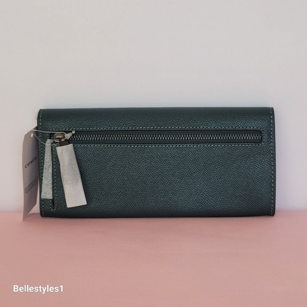 COACH Wyn Envelope Crossgrain Leather Large Wallet- Forest color⭐ - Picture 7 of 16